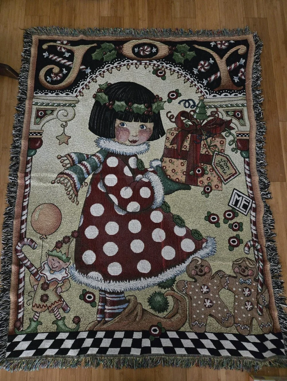 Mary Engelbreit Joy Angel Christmas Tapestry Throw
